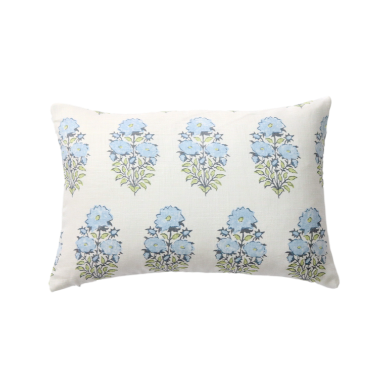 Blue and White Block Floral Print Decorative Pillow Cover – ONE